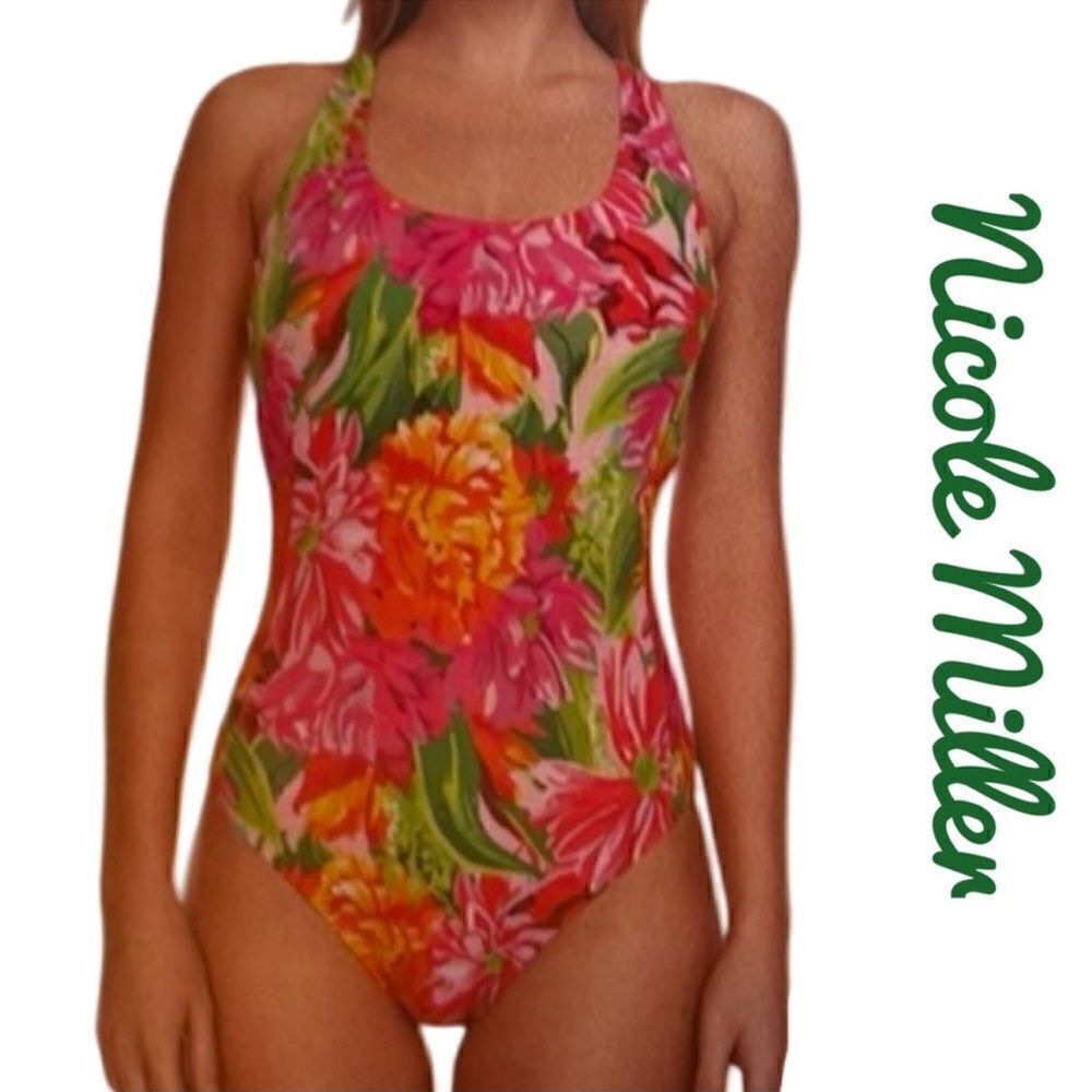 Nicole Miller Women’s Size Medium One Piece Swimsuit Malibu Bloom Floral NWT